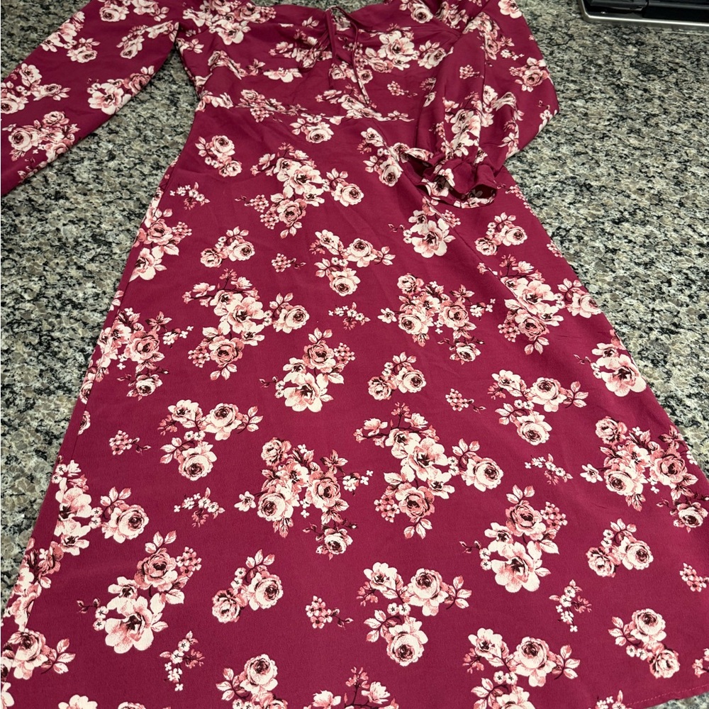 Lily Rose Burgundy Floral Long Sleeve Dress